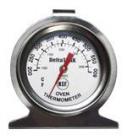 Applications: Displays oven temperature on a,clearly readable scale. Made of stainless
steel, with a 50mm (2") dialface and features bi-metal coil movement with a,glass lens. Hangs or stands. NSF Certified.
